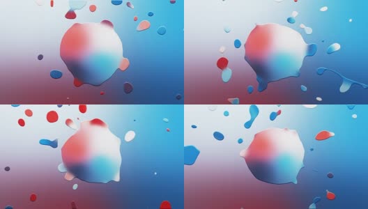 蓝色、红色、粉色和花朵组成的彩虹在空中弹跳，水滴从水坑背景复制空间中分离出来高清在线视频素材下载
