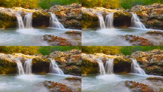 一条河流过岩石在这美丽的景色在山区在秋天01高清在线视频素材下载