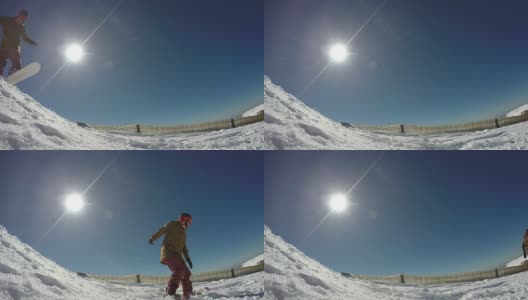 滑雪板在蓝天上跳跃高清在线视频素材下载