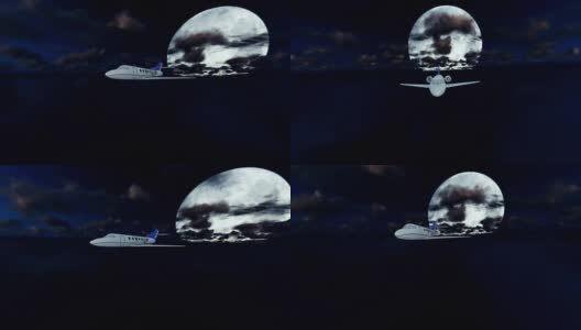 塞斯纳飞机在满月的云层上巡航高清在线视频素材下载