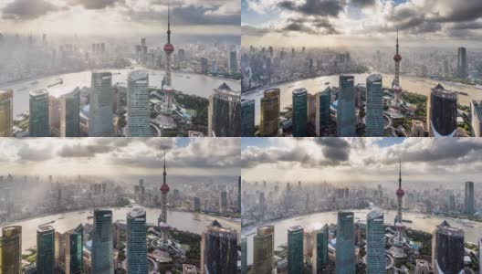 T/L WS HA ZO现代摩天大楼与移动的云/上海，中国高清在线视频素材下载