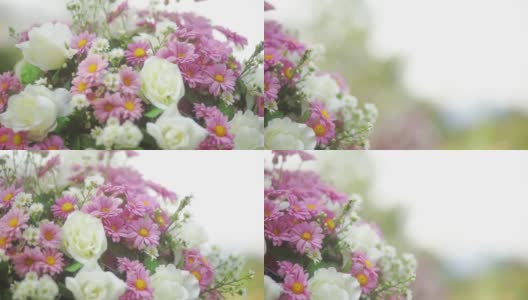 CU多利右相机和选择性对焦与颜色分级。用于装饰婚礼与鲜花花束的背景剪辑或插入镜头。高清在线视频素材下载