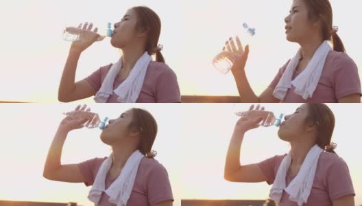 女运动员喝水高清在线视频素材下载