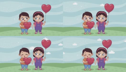 小情侣用氦气气球做的动画高清在线视频素材下载