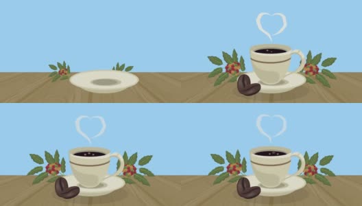 美味的咖啡杯和植物动画高清在线视频素材下载