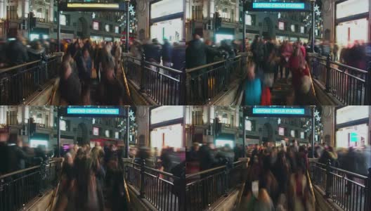 英国伦敦，交通高峰期牛津广场地铁站入口的延时照片高清在线视频素材下载