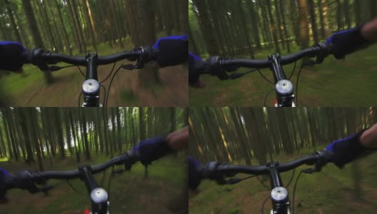 山地自行车穿过针叶林高清在线视频素材下载