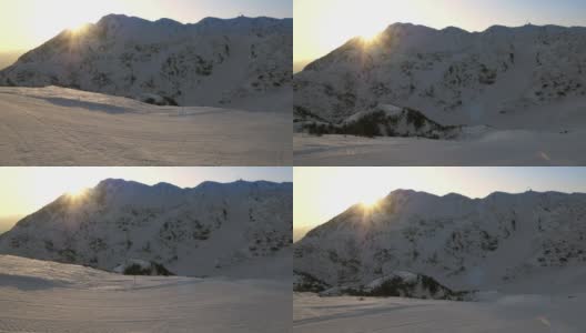 滑雪胜地上空的空中日出高清在线视频素材下载