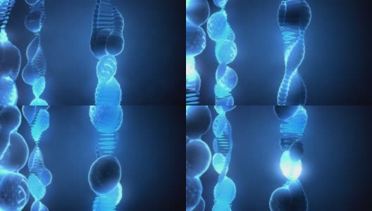 蓝色背景上的抽象DNA串高清在线视频素材下载