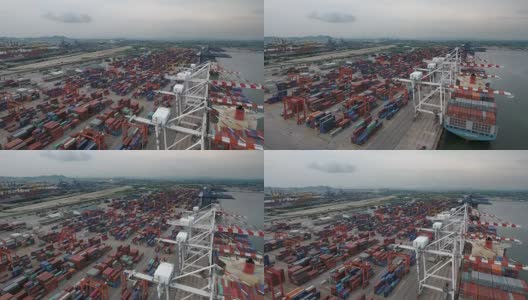 航拍港口货物集装箱和船舶高清在线视频素材下载