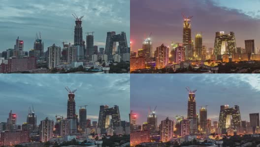 T/L MS HA PAN北京CBD和建筑工地(日夜匹配)高清在线视频素材下载
