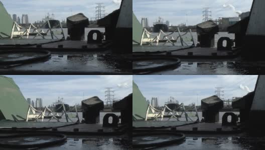 阿根廷，布宜诺斯艾利斯港附近，拉普拉塔号上一艘拖船的湿甲板。高清在线视频素材下载