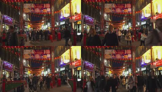 杰拉德街的伦敦唐人街夜景高清在线视频素材下载