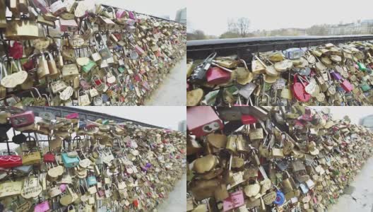 艺术桥上挂着情侣名字的挂锁高清在线视频素材下载