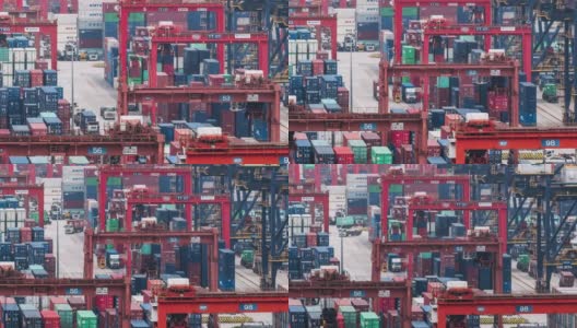 香港港口货物中转枢纽及货柜运输延时图高清在线视频素材下载