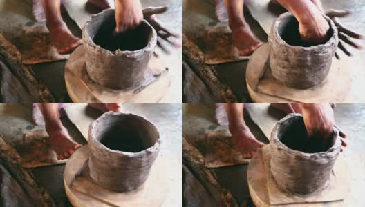 高级亚洲妇女手工制作传统陶器高清在线视频素材下载