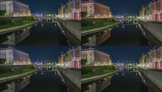 高清时间流逝:斯德哥尔摩倾斜的城市运河高清在线视频素材下载