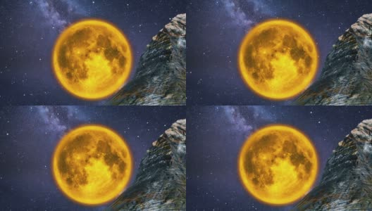 有山景和满月的美丽夜晚幻想高清在线视频素材下载
