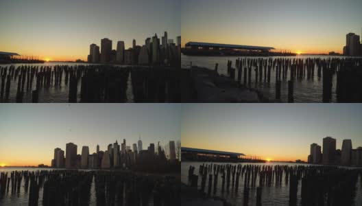 日落时分的曼哈顿天际线高清在线视频素材下载