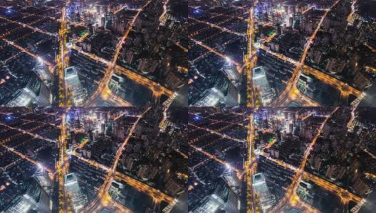 上海夜景全景照明，高角度视角，时间流逝。高清在线视频素材下载