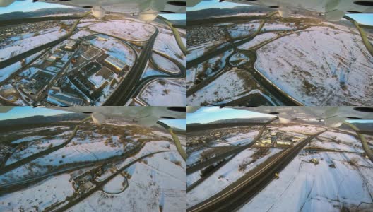 POV直升机飞过雪域城市景观高清在线视频素材下载