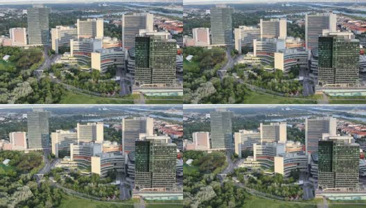 维也纳商业中心高层现代建筑鸟瞰图高清在线视频素材下载