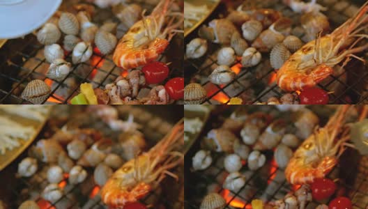 在火上烤海鲜高清在线视频素材下载