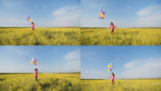 顽皮美丽的女人跑着气球高清在线视频素材下载