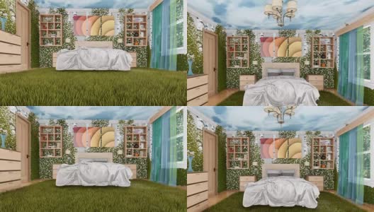 现代卧室室内生态绿色设计3D动画高清在线视频素材下载