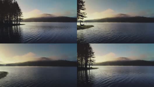 晨雾上山湖，日出照高清在线视频素材下载