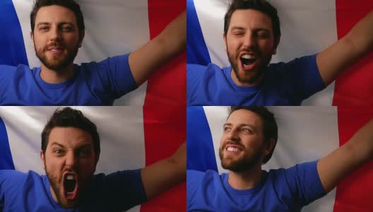 法国球迷举着法国国旗庆祝高清在线视频素材下载