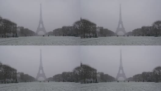 雪天在巴黎，埃菲尔铁塔，法国高清在线视频素材下载