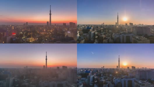 4 k。时间流逝观日出在东京城市在日本高清在线视频素材下载