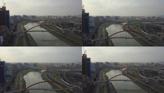 台湾白天台北市市景名江大桥航拍4k全景图高清在线视频素材下载