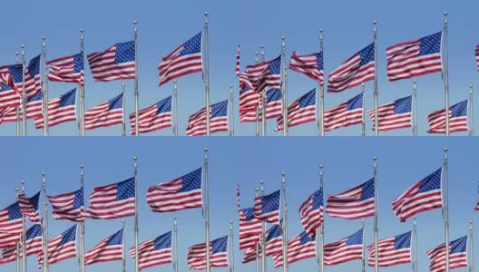 慢镜头华盛顿纪念碑上的美国国旗高清在线视频素材下载