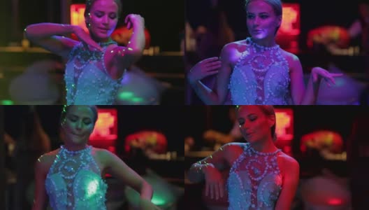 Flythrough镜头的活力派对妇女在俱乐部跳舞高清在线视频素材下载