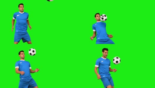 有魅力的男人在绿色屏幕上耍足球高清在线视频素材下载
