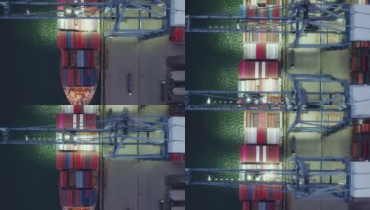 黄昏时分港口的集装箱堆场高清在线视频素材下载