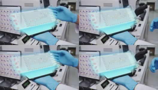 每月的血小板3D渲染的血液结果未来的全息图用于医学，红血细胞检测在纳米技术水平。高清在线视频素材下载
