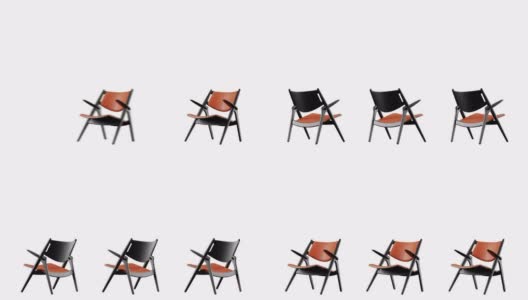 4k现代扶手椅橙色皮革和黑色木材。现代家具。旋转。循环。副本的空间。高清在线视频素材下载