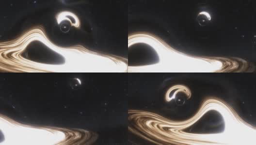 带有吸积盘的超大质量黑洞旁边的虫洞动画。空间和时间因强引力而变形高清在线视频素材下载