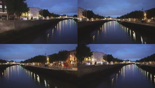 都柏林-黎明时分从奥康奈尔桥俯瞰利菲河高清在线视频素材下载