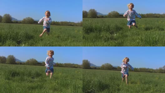HD超级慢动作:小女孩在草地上奔跑高清在线视频素材下载