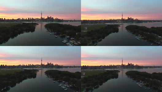 日落时分的多伦多航拍画面高清在线视频素材下载