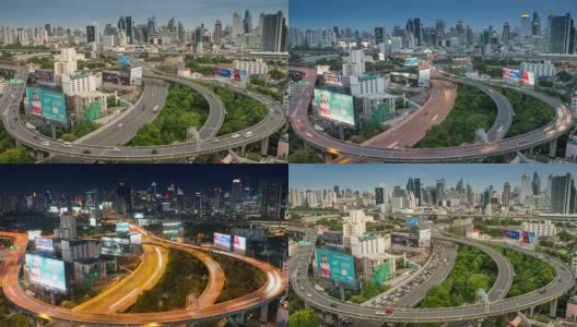 曼谷市内高速公路夜景延时，白天到晚上延时，曼谷市内公路延时高清在线视频素材下载