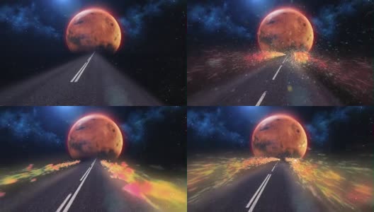 公路到火星。抽象的、超现实的天空高清在线视频素材下载