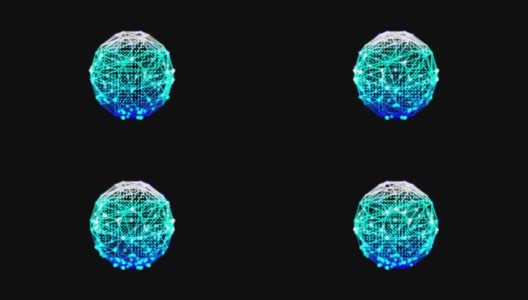 抽象技术绿色球体背景由动画线和点、粒子组成。混合模式高清在线视频素材下载
