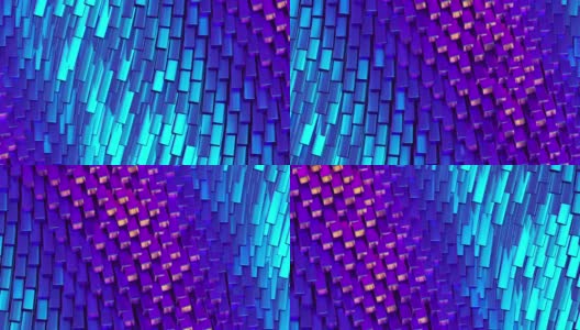在蓝色背景上移动全息紫色立方体，时尚的最小三维循环动画，创意几何图案与彩虹方形形状，超现实的现代现代明亮的背景高清在线视频素材下载