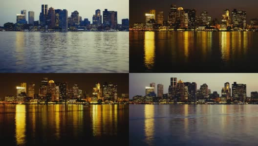 从日落到夜晚的波士顿天际线高清在线视频素材下载