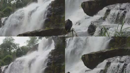 高清:雨林中的大瀑布特写高清在线视频素材下载